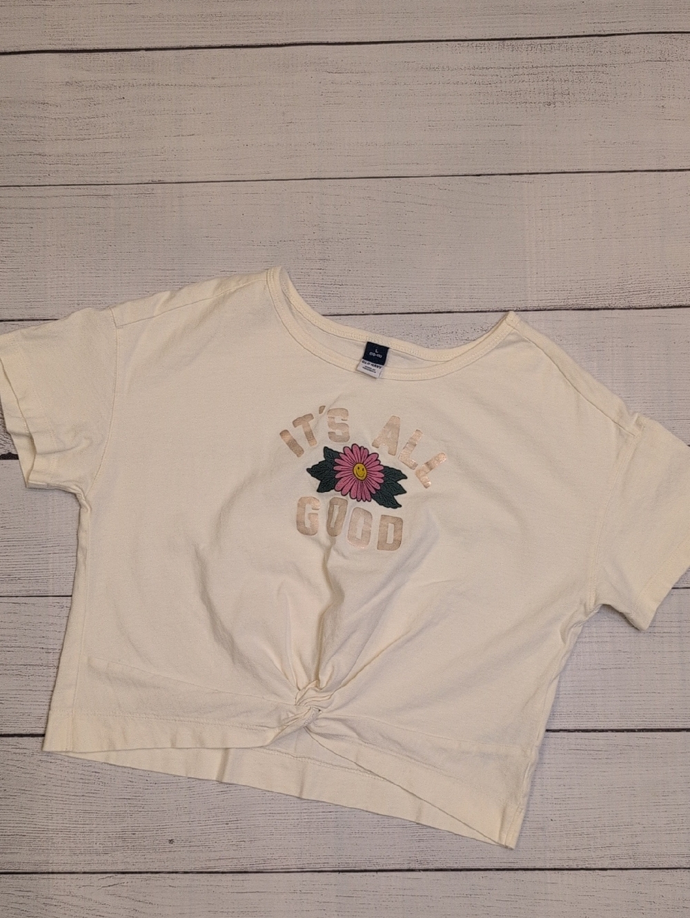 Old Navy Cream Knot-Front Tee with Pink Floral Graphic